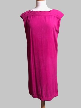 VTG 70s Sakowitz Fuchsia Raw Silk Shift Dress Size 10 Made in Hong Kong